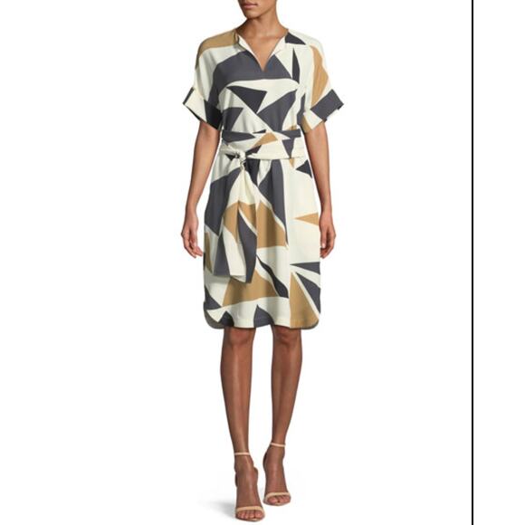 LAFAYETTE 148 NEW YORK Jubilee Bold Triangles Knit Dress White Size S $648 - Picture 1 of 12